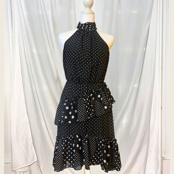 Betsey Johnson Dresses & Skirts - Betsey Johnson Black & White Polka Dot Halter Cocktail Dress | Semiformal Whimsy